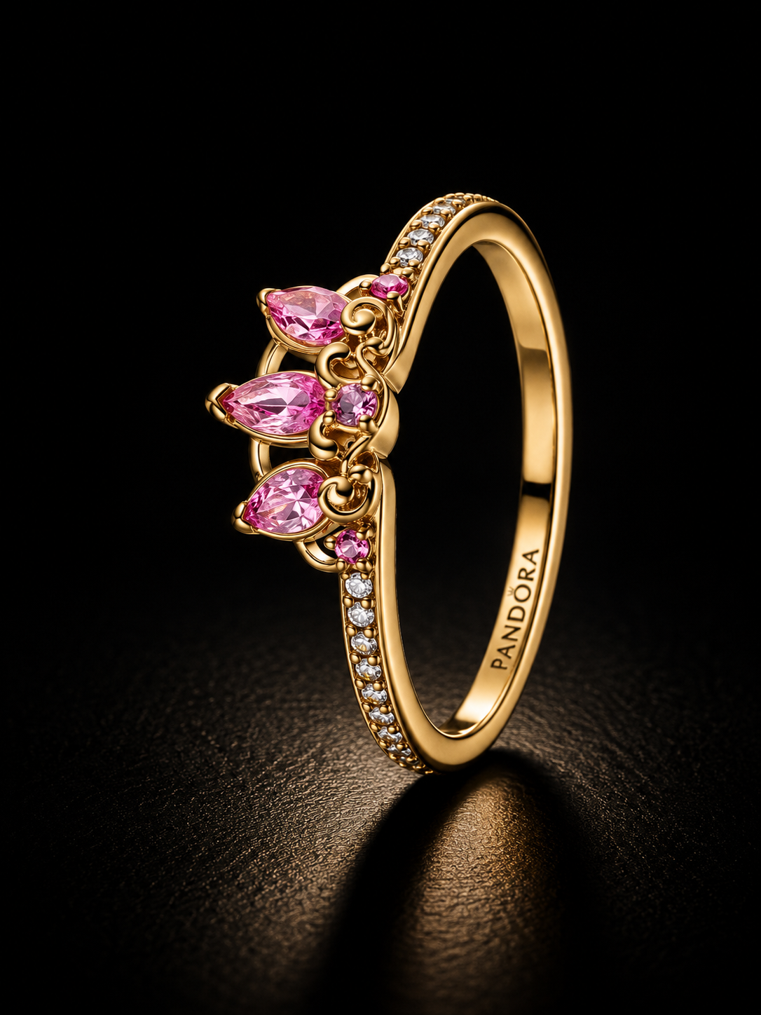 Disney Rapunzel Tiara Ring – 14k Gold-Plated Crown Ring with Pink Stones