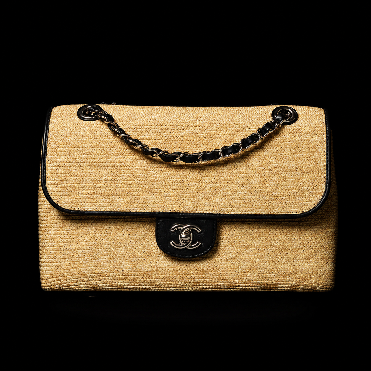 Chanel Small Flap Bag crafted from beige braided raffia with black lambskin trim Cruise 2026 Collection